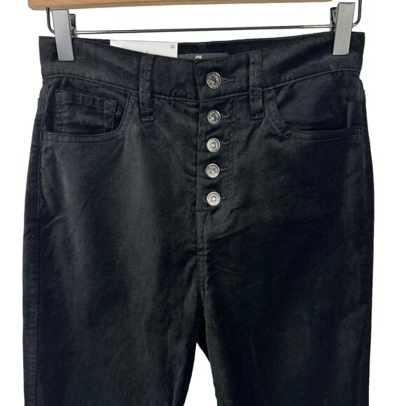 7 for all Mankind NWT Black Velvet High Waist Ankle Skinny Exposed Button Pants - Picture 3 of 9